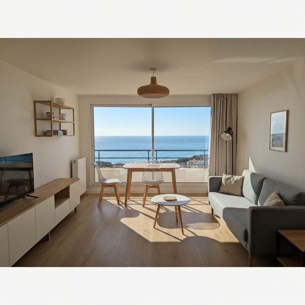 Studio meublé moderne avec vue sur la côte bretonne
