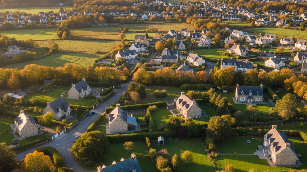 Vue panoramique quartier résidentiel Quéven, Morbihan