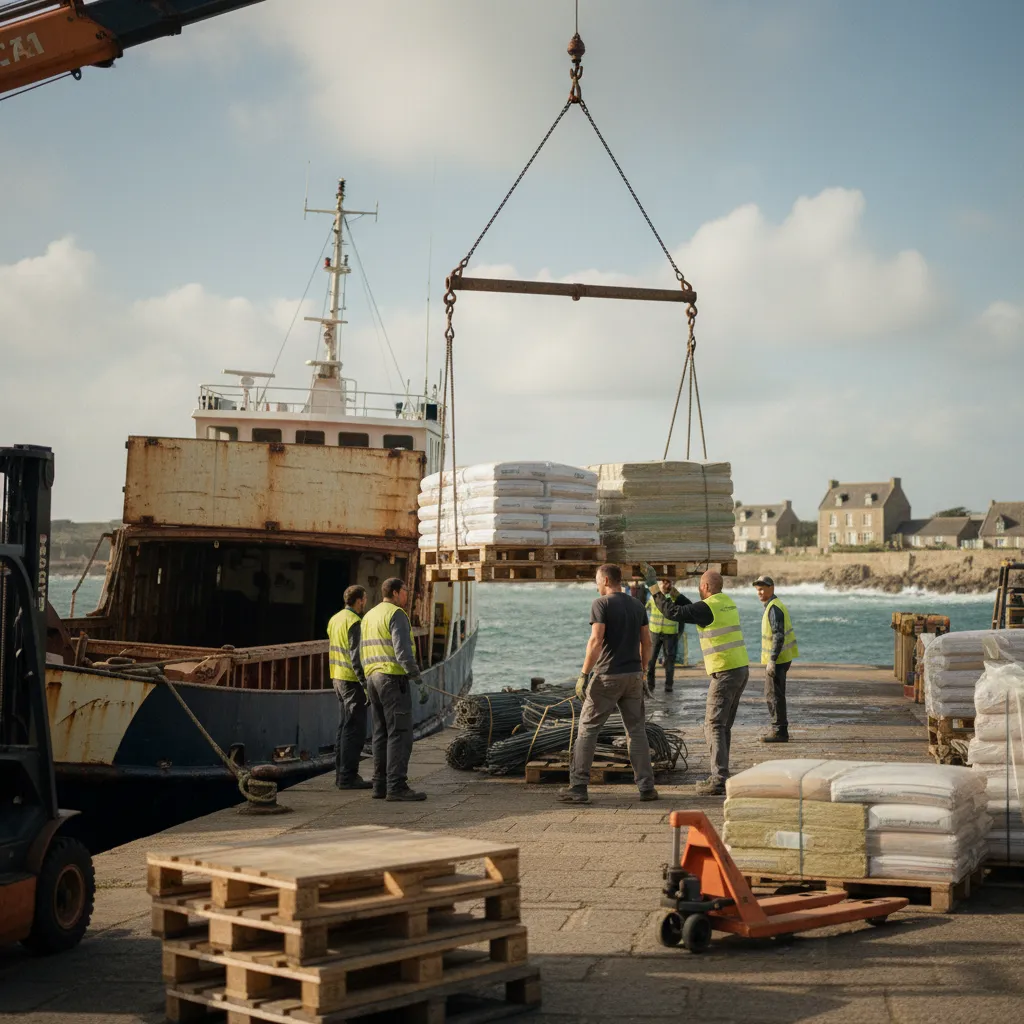 Acheminement de matériaux de construction par voie maritime vers Belle-Île