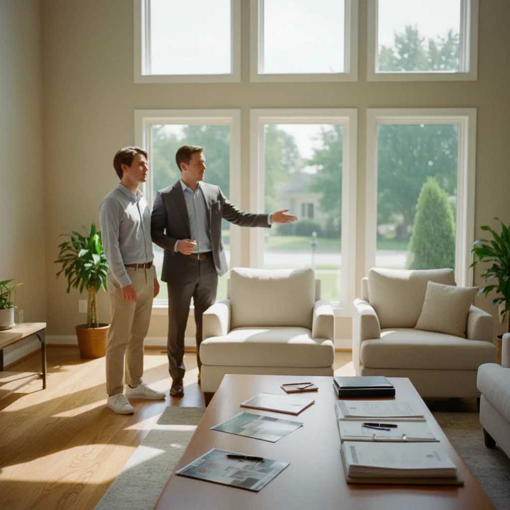 Visite d'une maison à vendre accompagnée par une agente immobilière locale