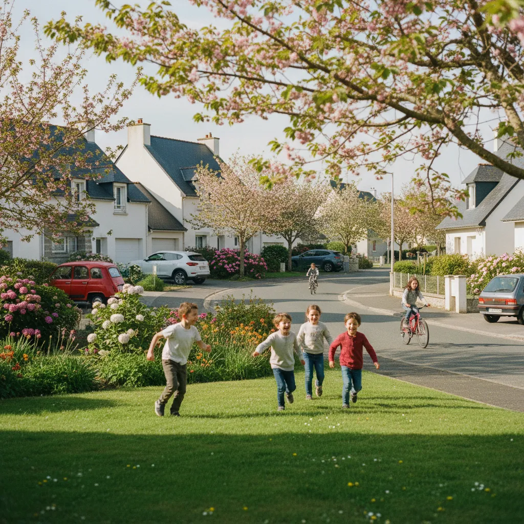 Quartier résidentiel familial à Vannes avec maisons et jardins