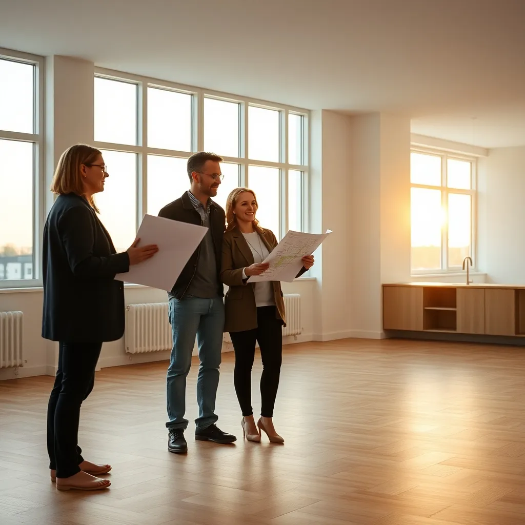 Visite d'un appartement neuf avec un agent immobilier avant la réservation
