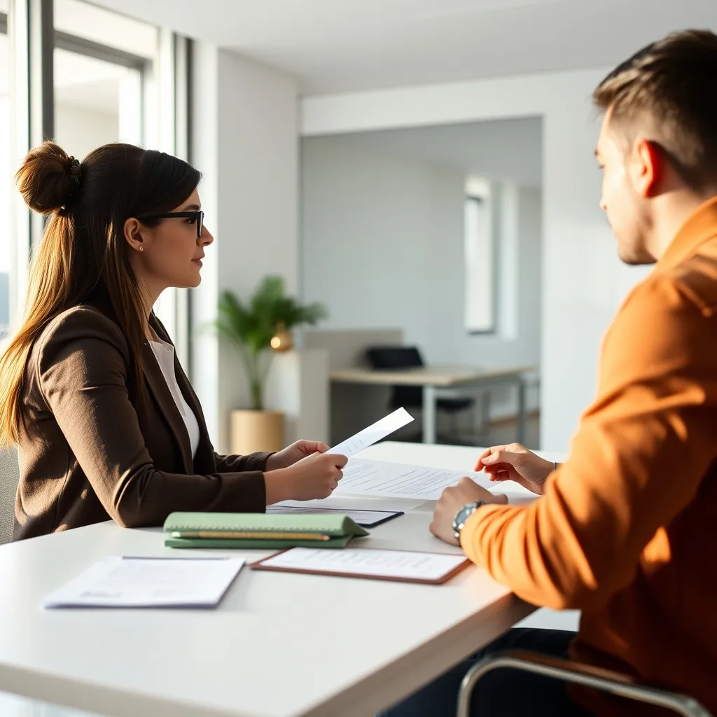 Une agente immobilière détaille les clauses suspensives à ses clients acquéreurs