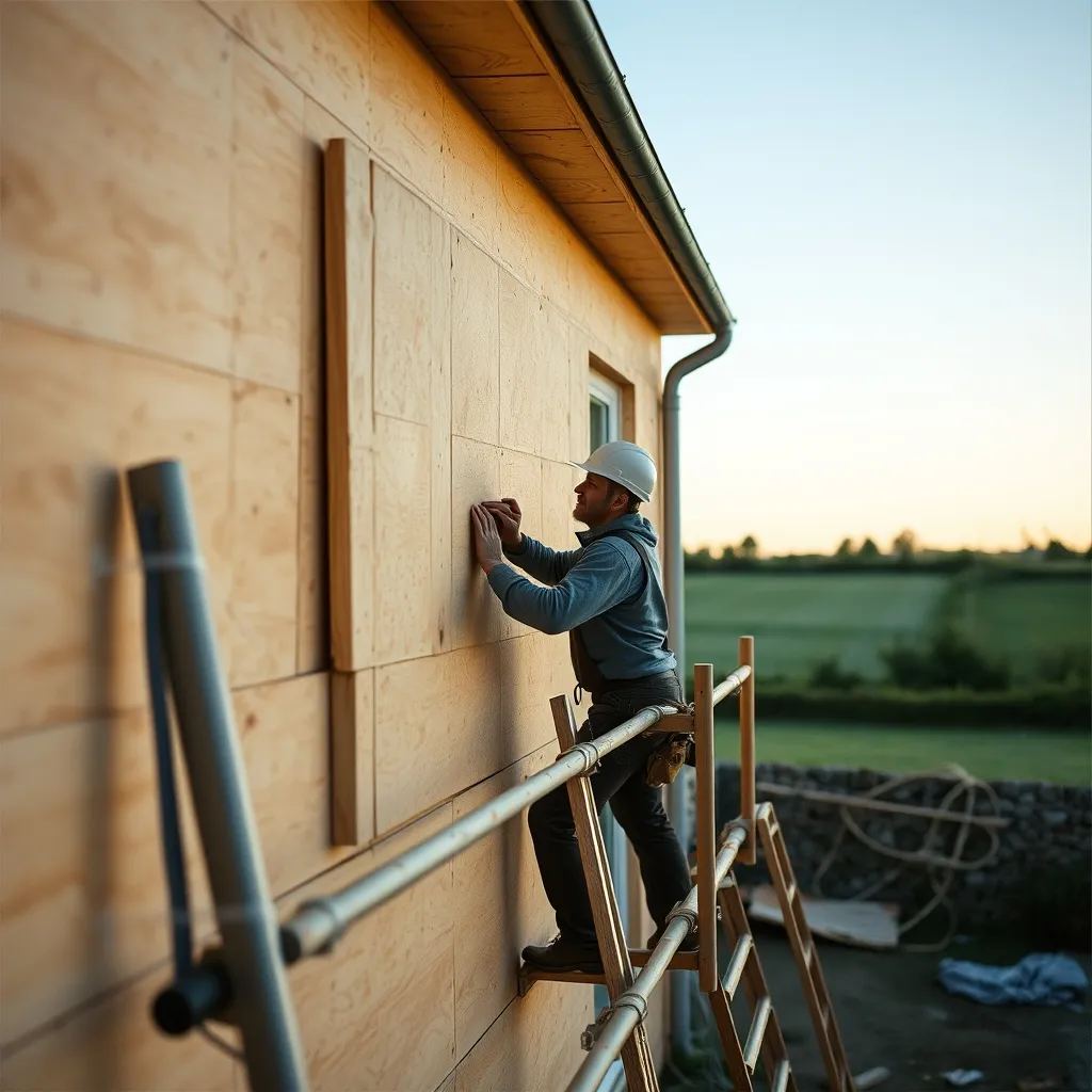 Pose d'une isolation thermique par l'extérieur en fibre de bois sur une maison en rénovation
