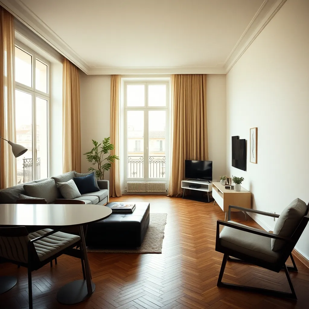Intérieur d'un appartement rénové à Lyon, prêt pour la location meublée