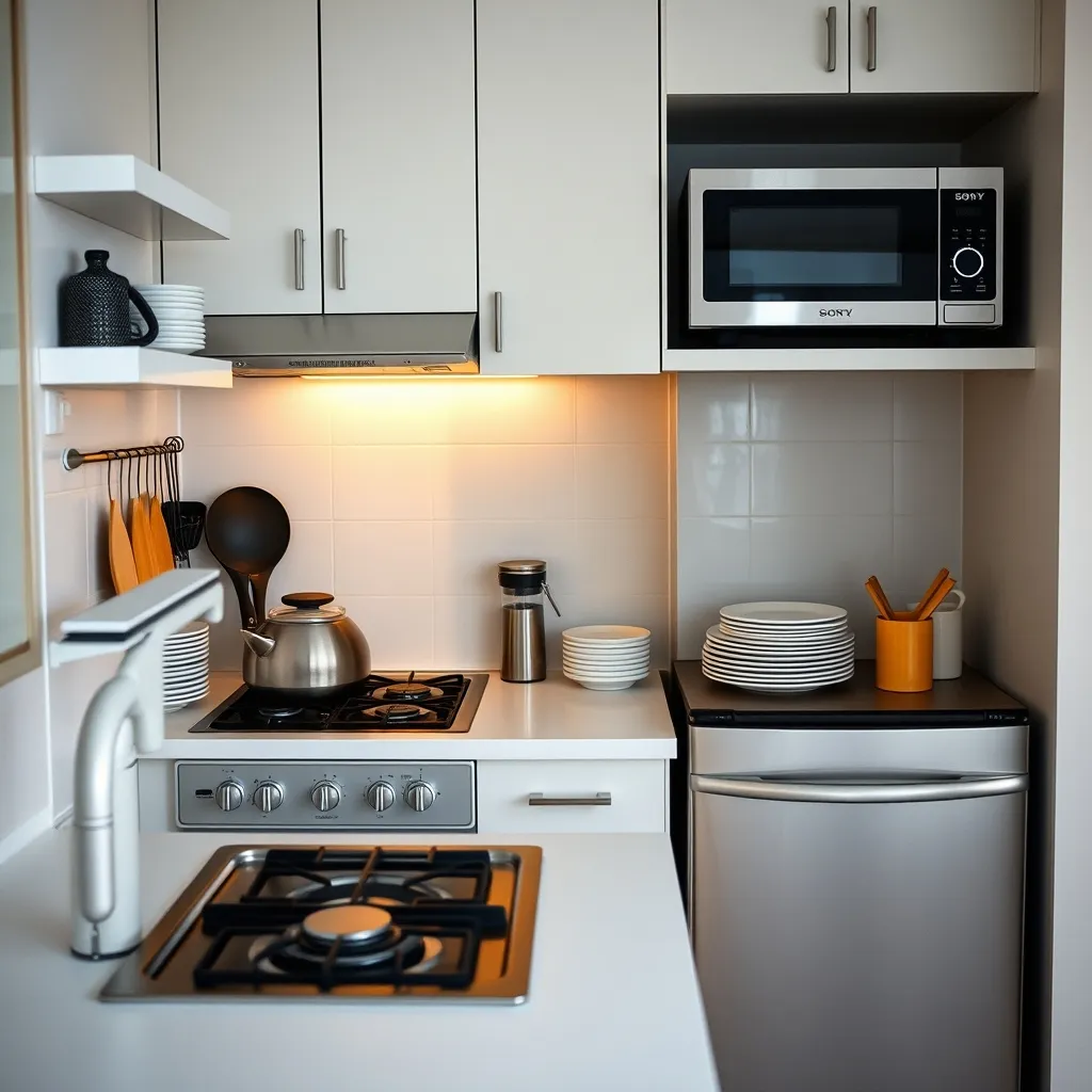 Cuisine équipée avec les appareils et ustensiles obligatoires pour une location meublée