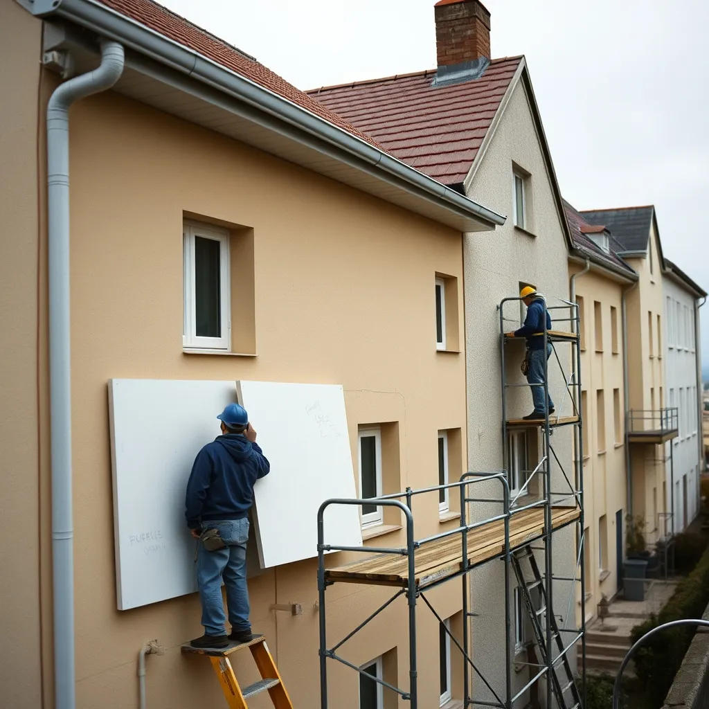 Pose d'une isolation thermique par l'extérieur sur un immeuble en copropriété dans le Morbihan